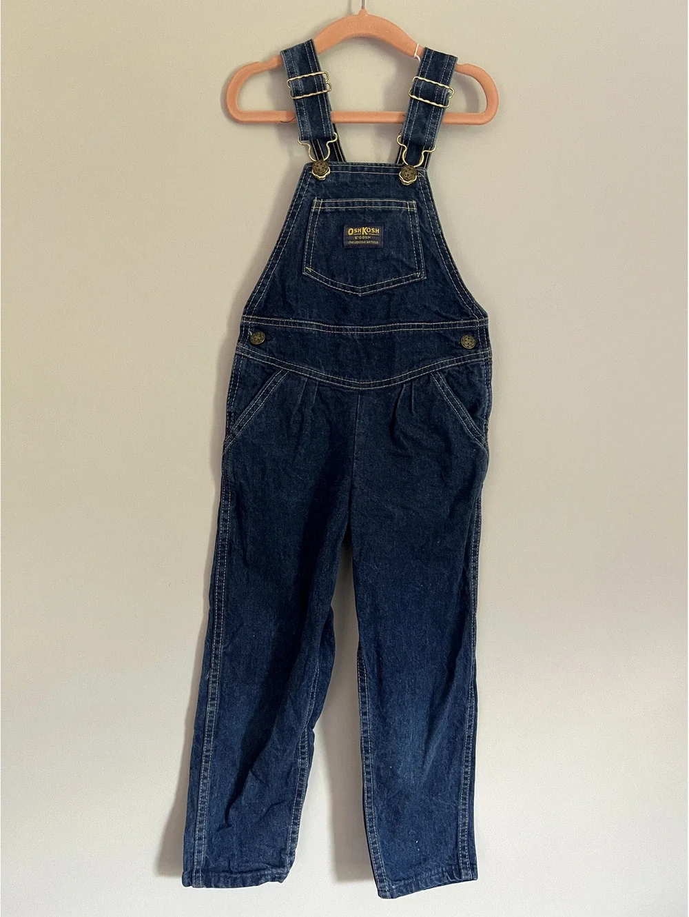Vintage OshKosh Girls Denim Overalls w Waistband and Pleat Detail